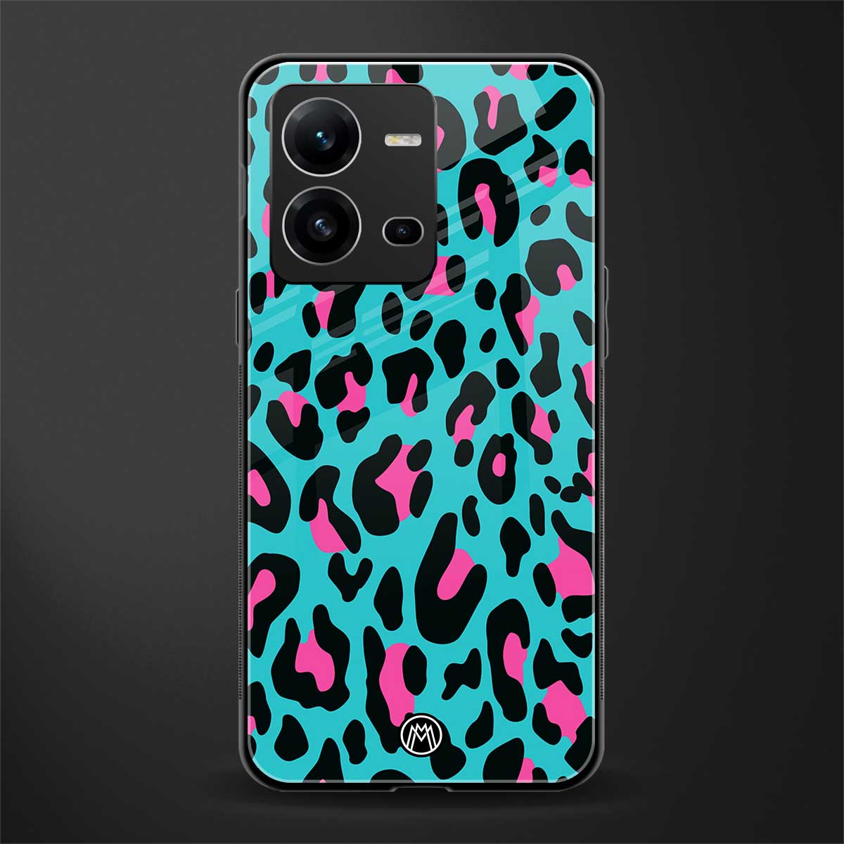 blue leopard fur back phone cover | glass case for vivo v25-5g