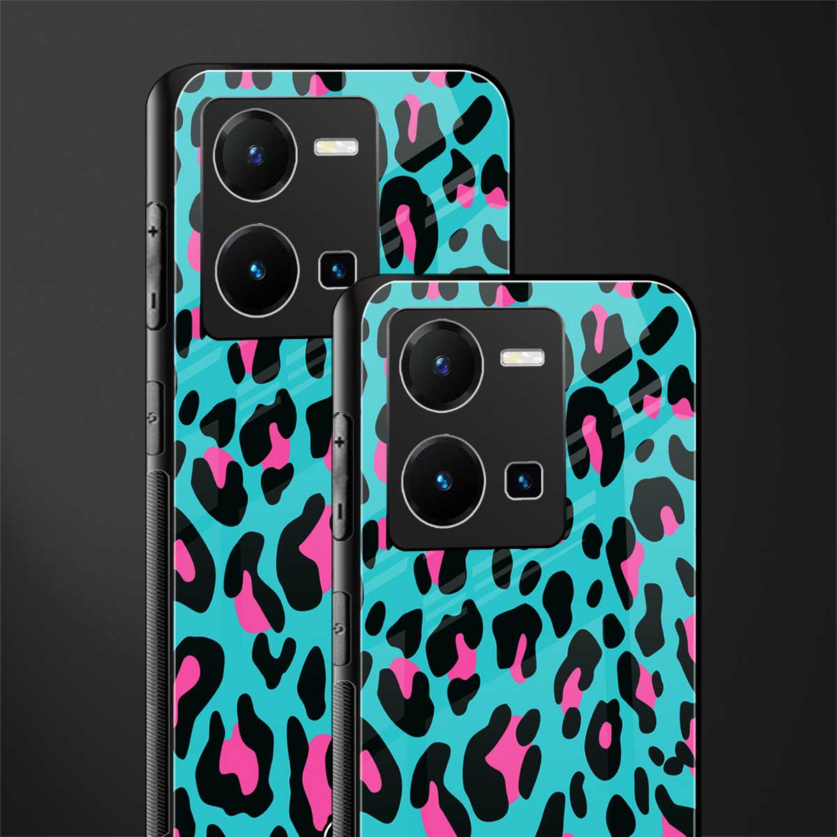 blue leopard fur back phone cover | glass case for vivo y35 4g