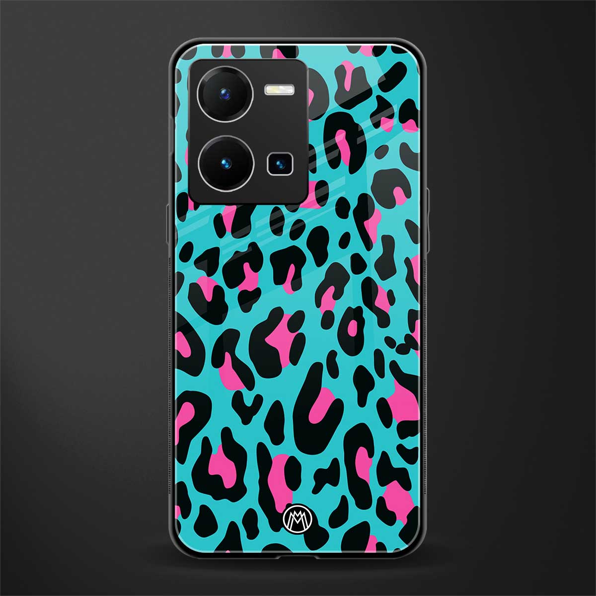 blue leopard fur back phone cover | glass case for vivo y35 4g