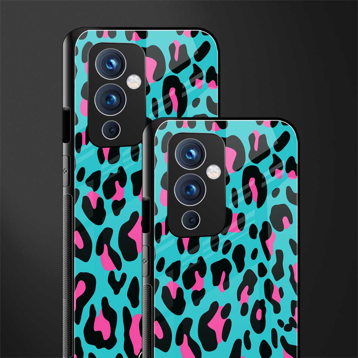 blue leopard fur back phone cover | glass case for oneplus 9