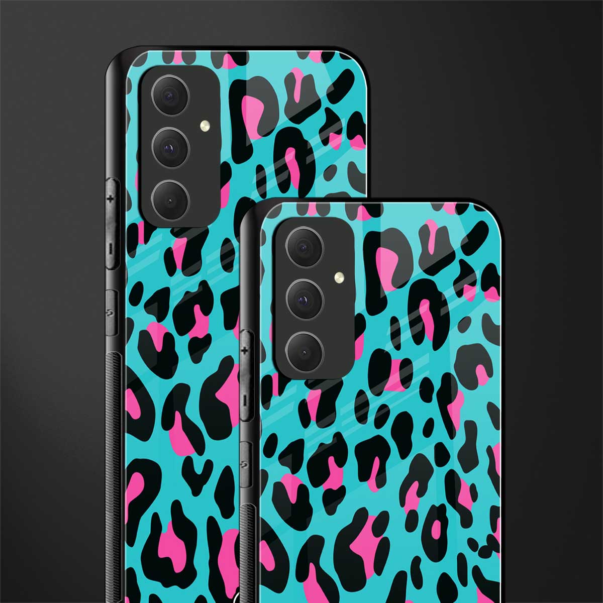 blue leopard fur back phone cover | glass case for samsung galaxy a54 5g