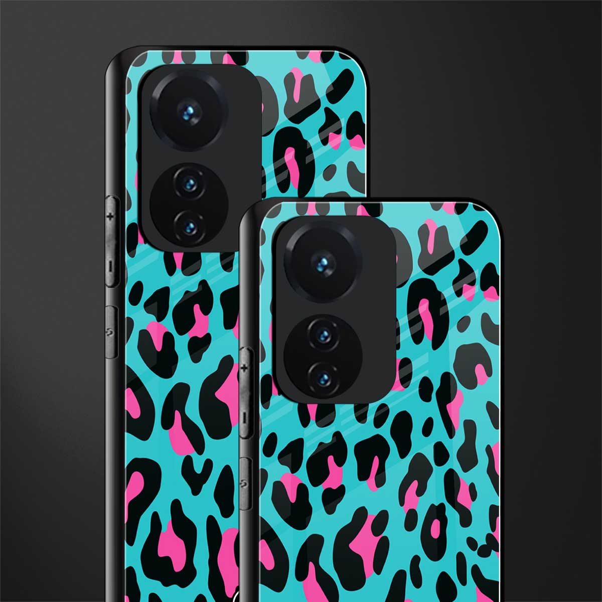 blue leopard fur back phone cover | glass case for vivo t1 44w 4g