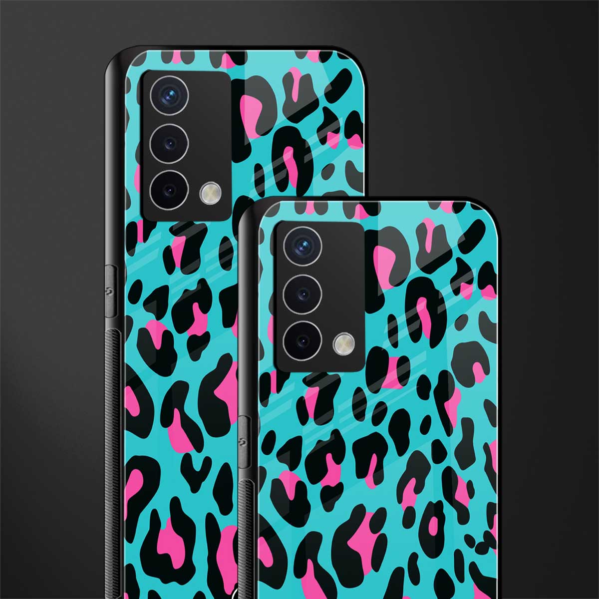 blue leopard fur back phone cover | glass case for oppo a74 4g