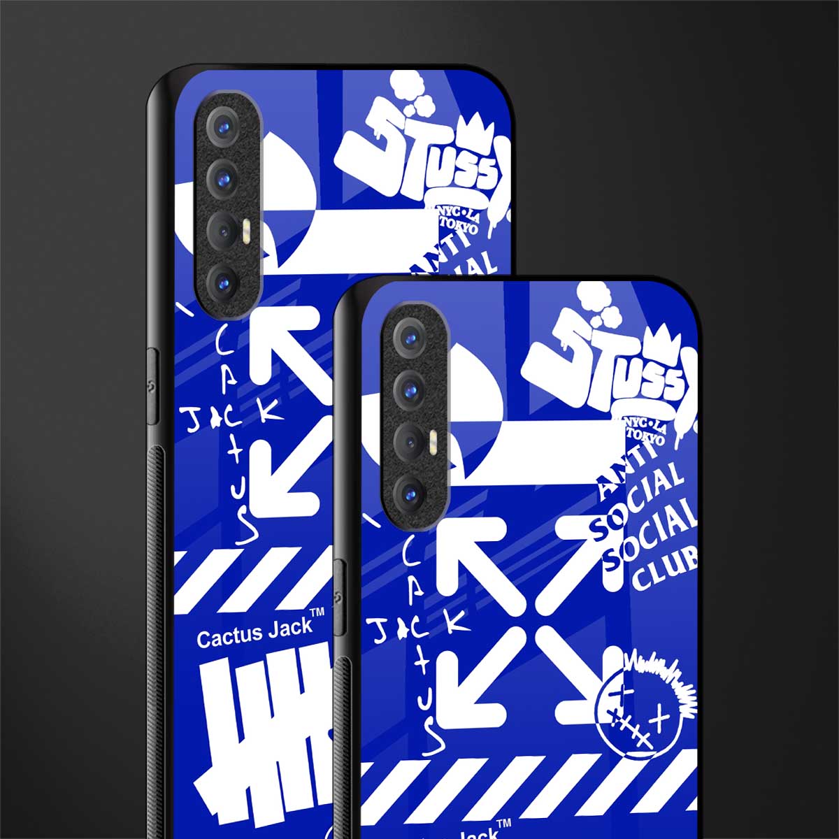 blue travis scott x anti social social club glass case for oppo reno 3 pro image-2