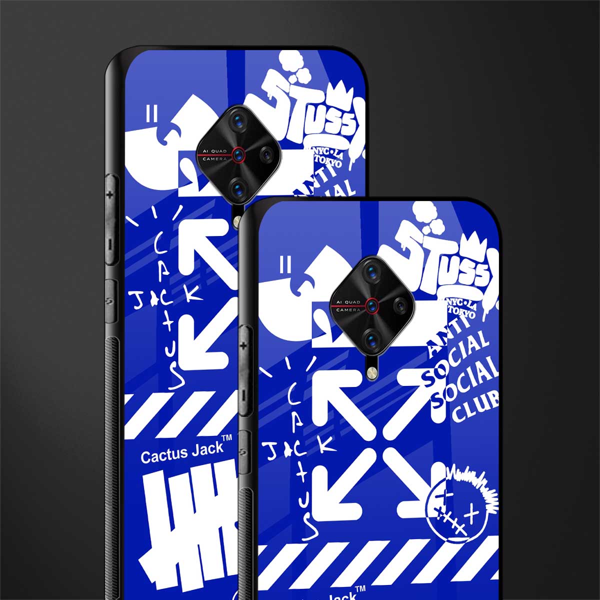 blue travis scott x anti social social club glass case for vivo s1 pro image-2