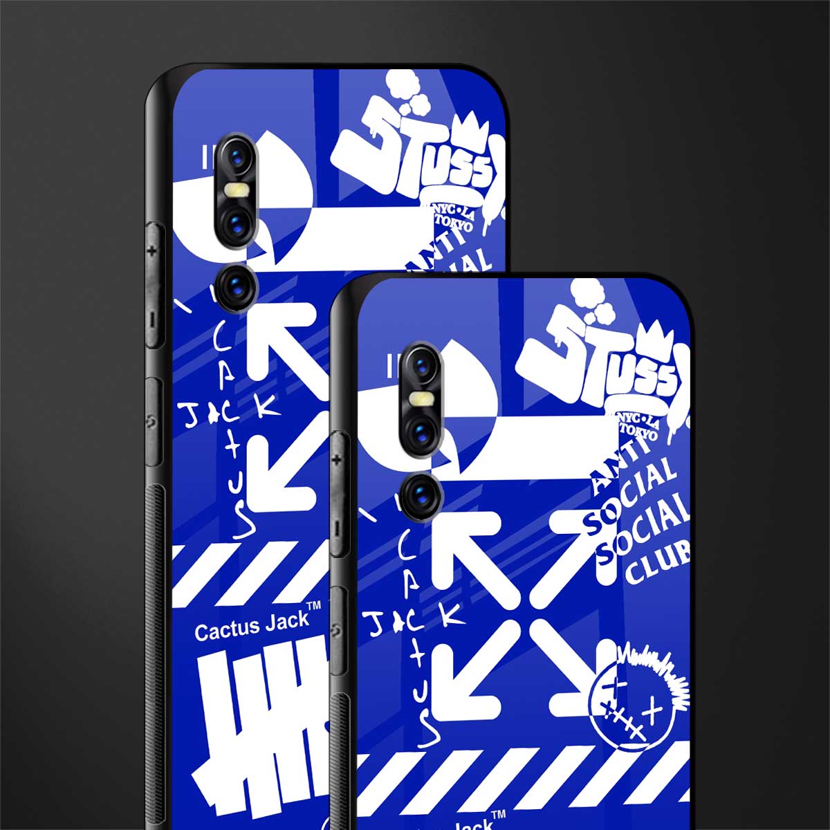 blue travis scott x anti social social club glass case for vivo v15 pro image-2