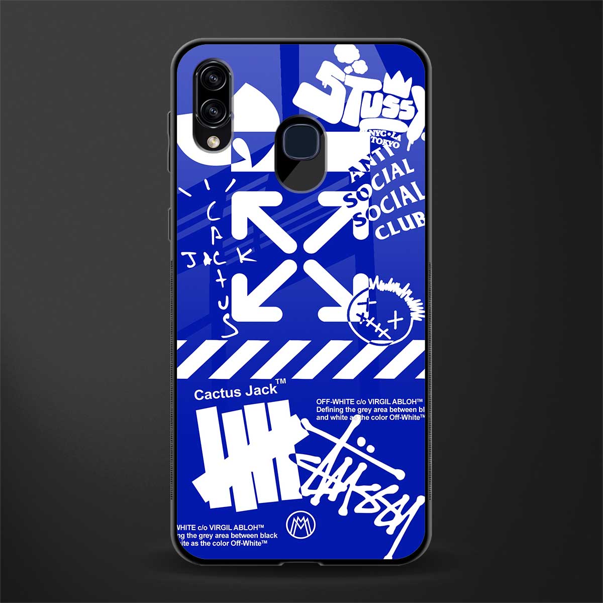 blue travis scott x anti social social club glass case for samsung galaxy a30 image
