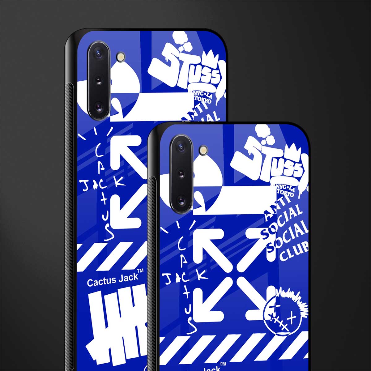 blue travis scott x anti social social club glass case for samsung galaxy note 10 image-2