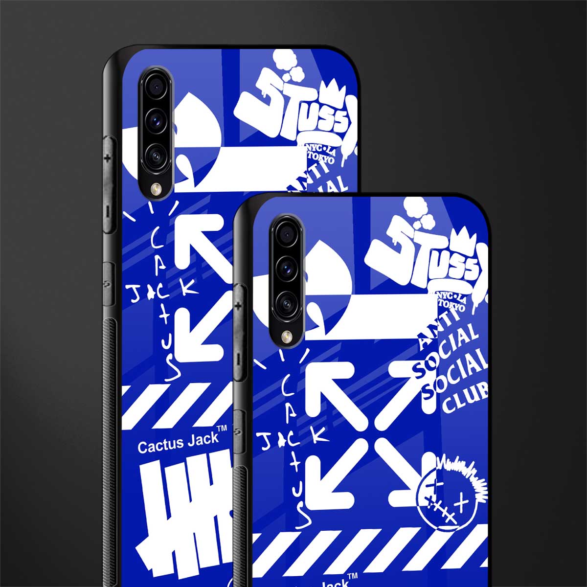 blue travis scott x anti social social club glass case for samsung galaxy a70 image-2