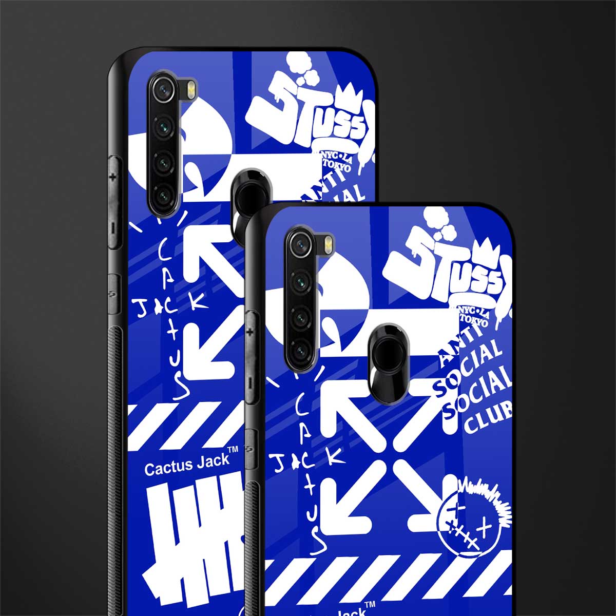 blue travis scott x anti social social club glass case for redmi note 8 image-2