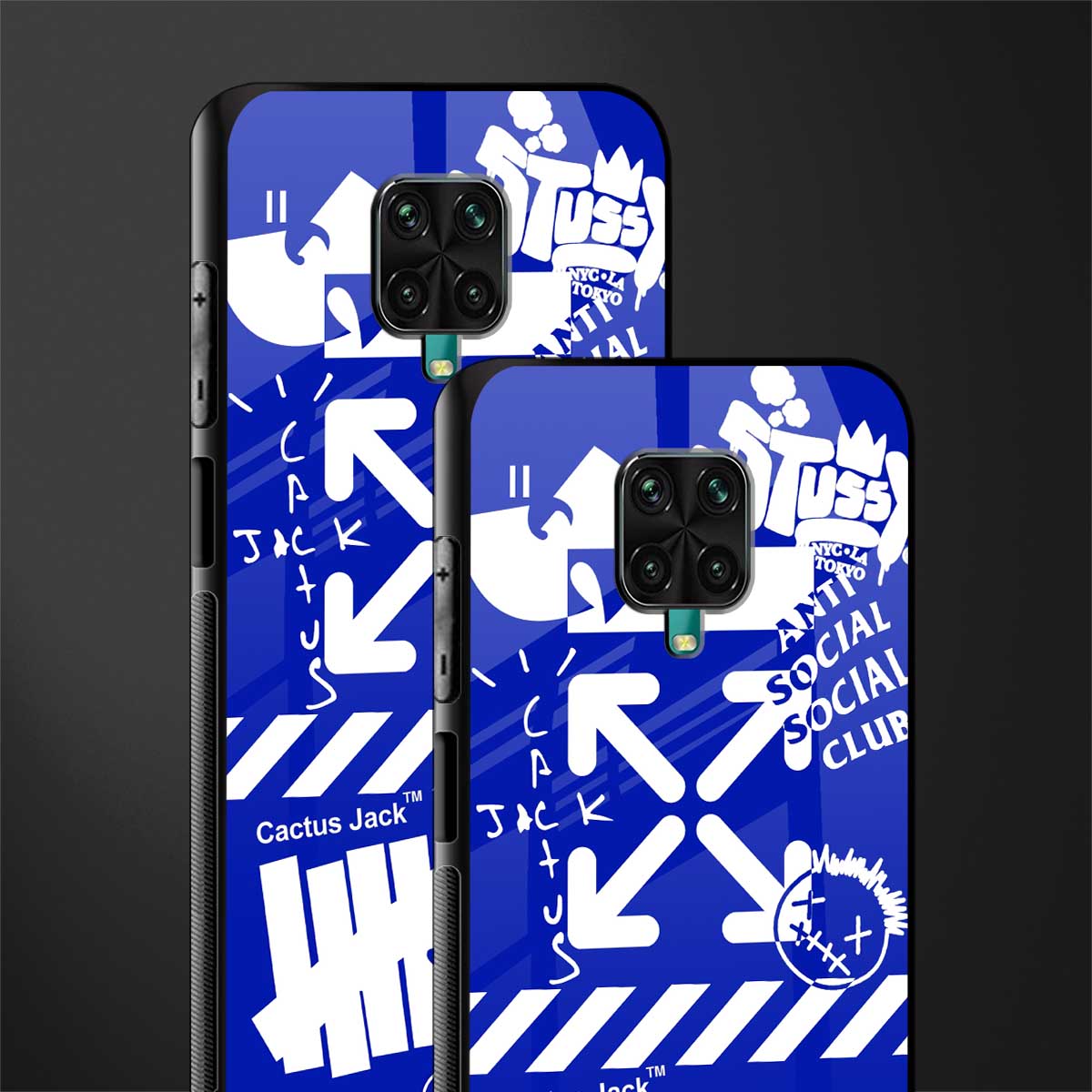 blue travis scott x anti social social club glass case for redmi note 9 pro max image-2