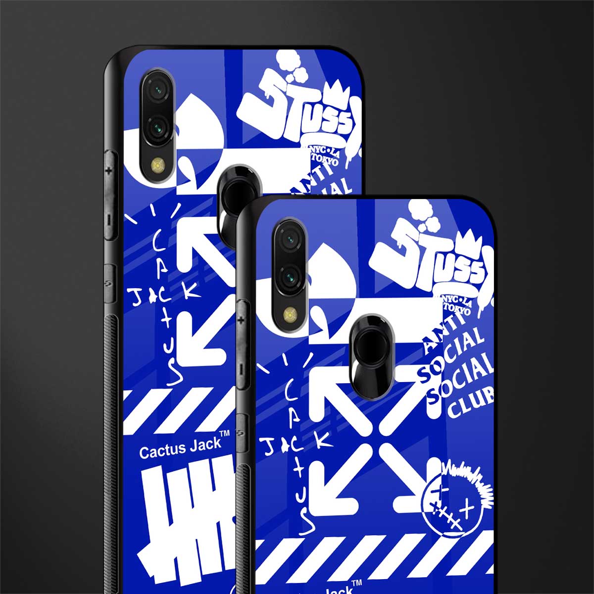 blue travis scott x anti social social club glass case for redmi y3 image-2