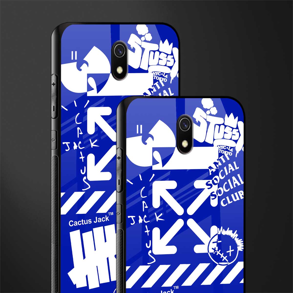 blue travis scott x anti social social club glass case for redmi 8a image-2