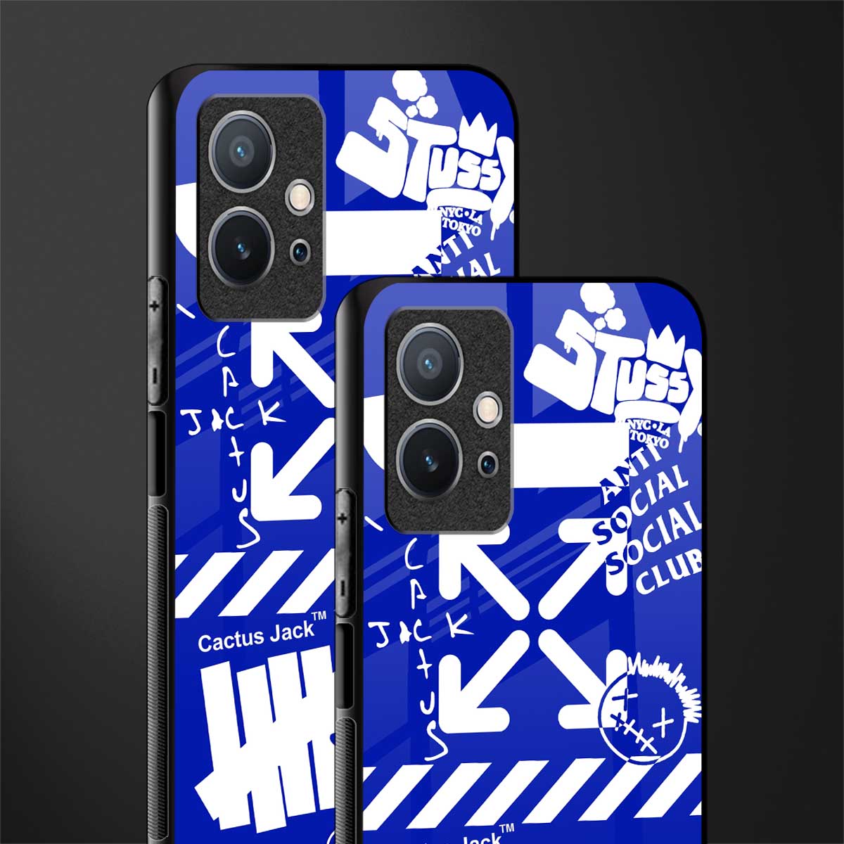 blue travis scott x anti social social club glass case for vivo y75 5g image-2