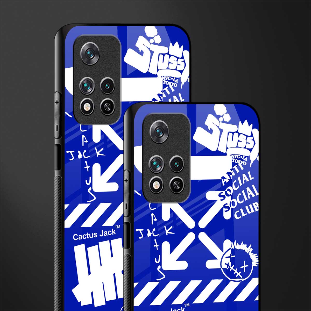 blue travis scott x anti social social club glass case for poco m4 pro 5g image-2
