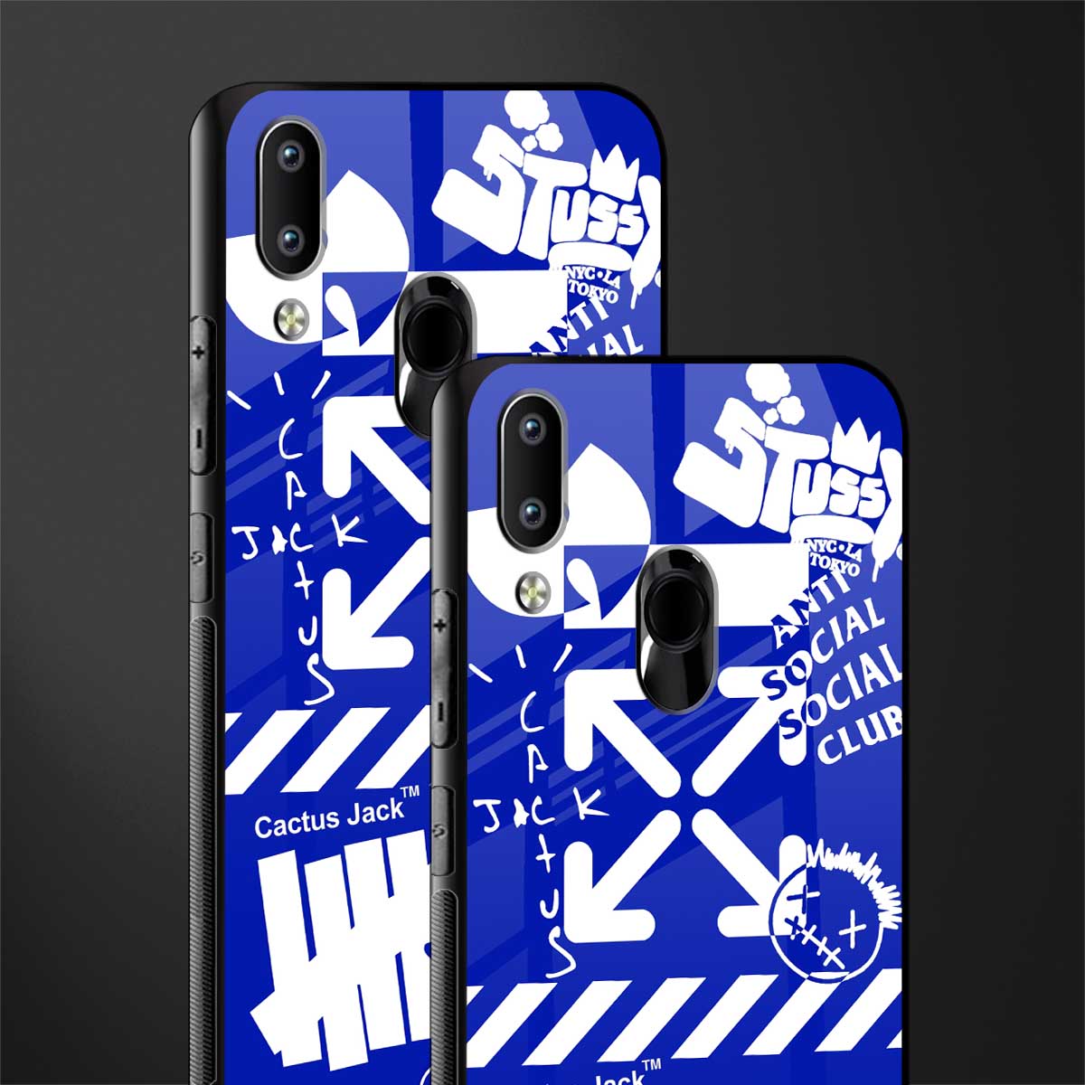 blue travis scott x anti social social club glass case for vivo y91 image-2