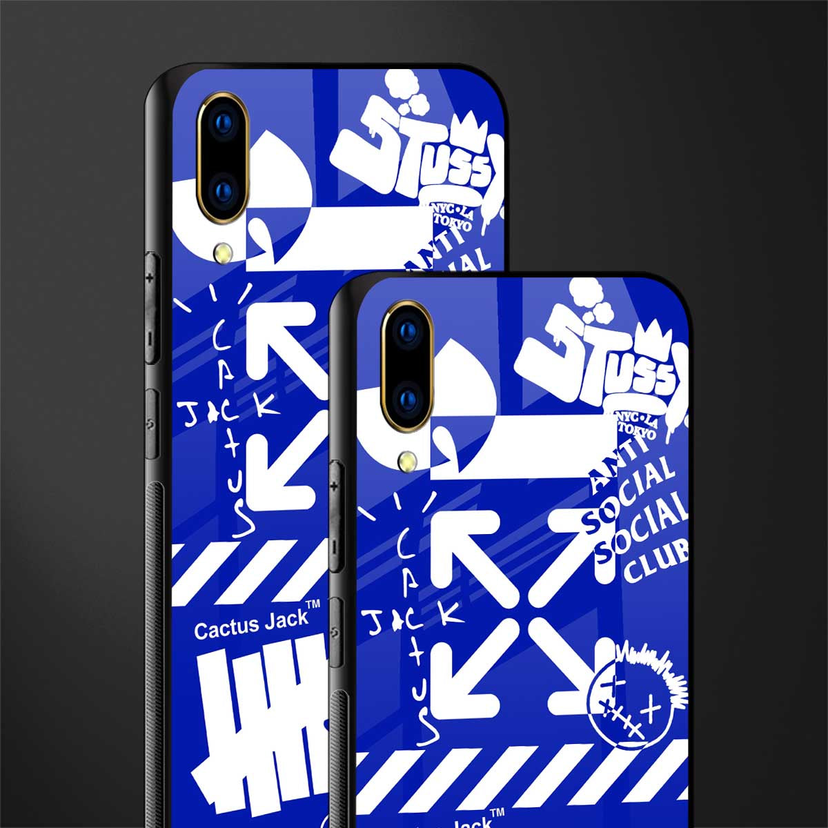 blue travis scott x anti social social club glass case for vivo v11 pro image-2