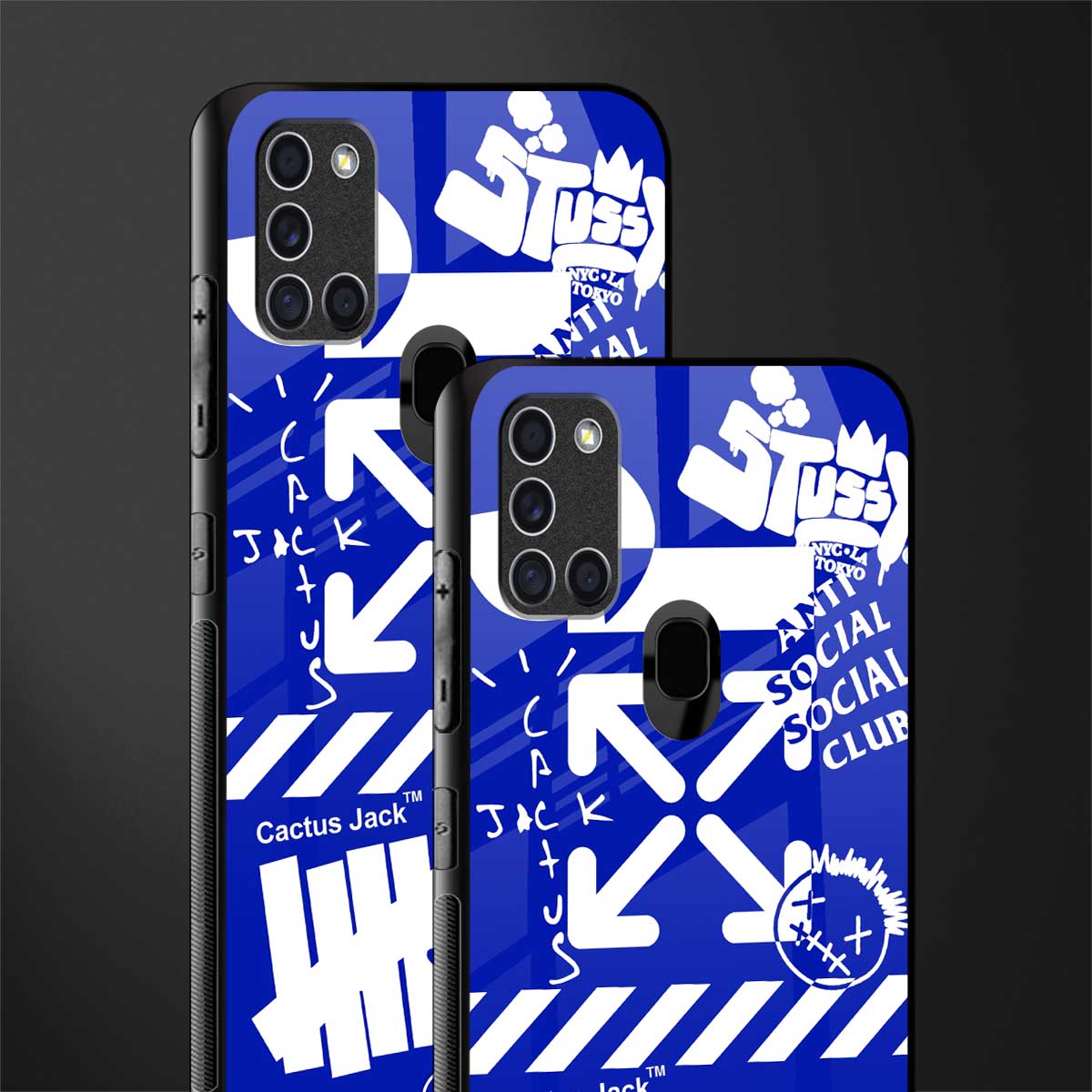 blue travis scott x anti social social club glass case for samsung galaxy a21s image-2