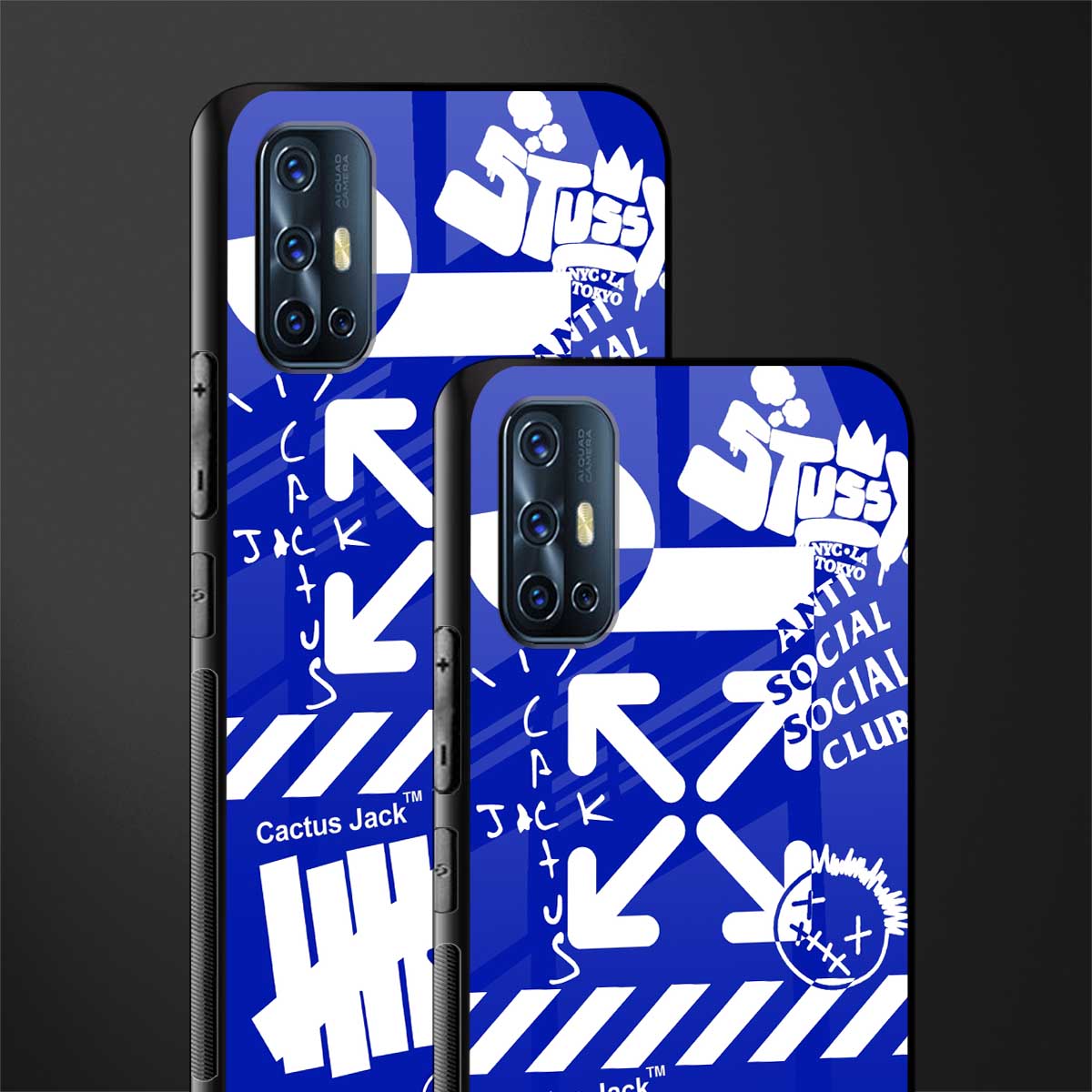 blue travis scott x anti social social club glass case for vivo v17 image-2