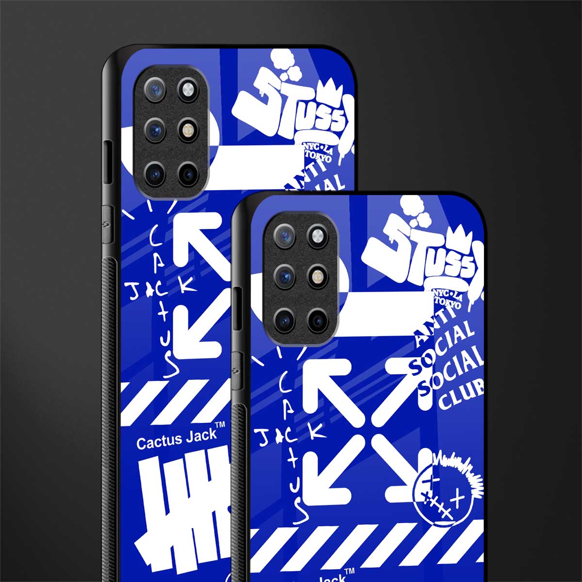 blue travis scott x anti social social club glass case for oneplus 8t image-2