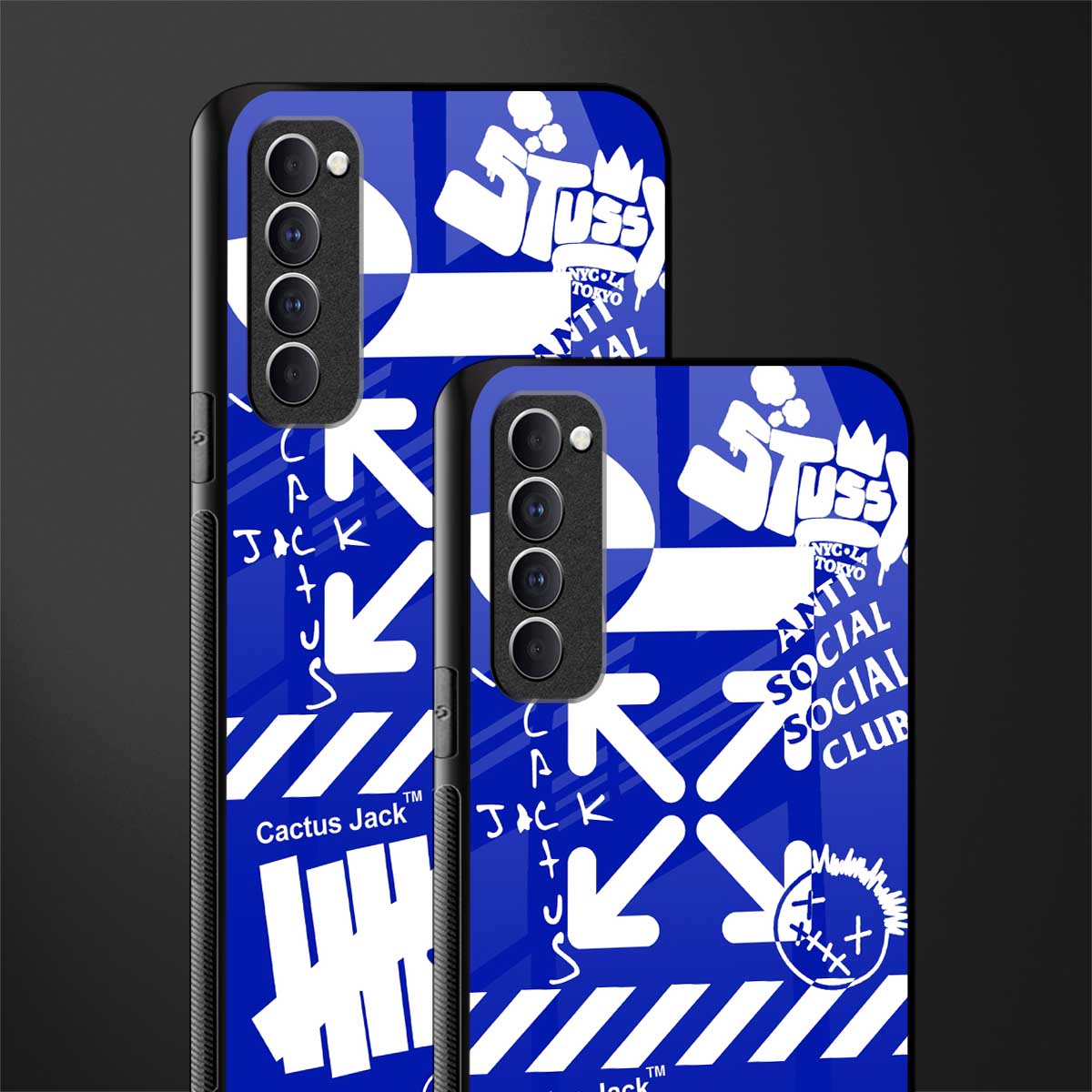 blue travis scott x anti social social club glass case for oppo reno 4 pro image-2