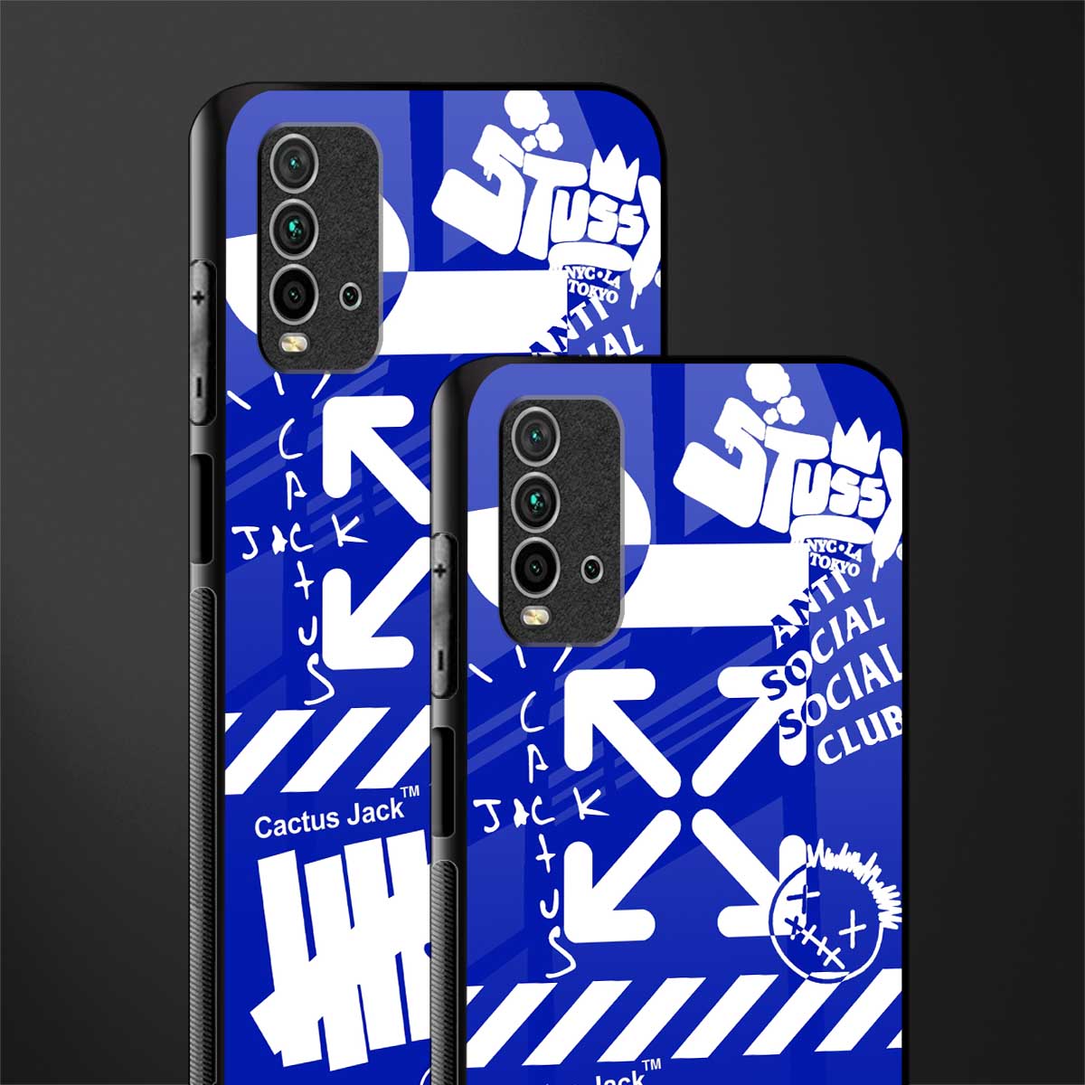 blue travis scott x anti social social club glass case for redmi 9 power image-2