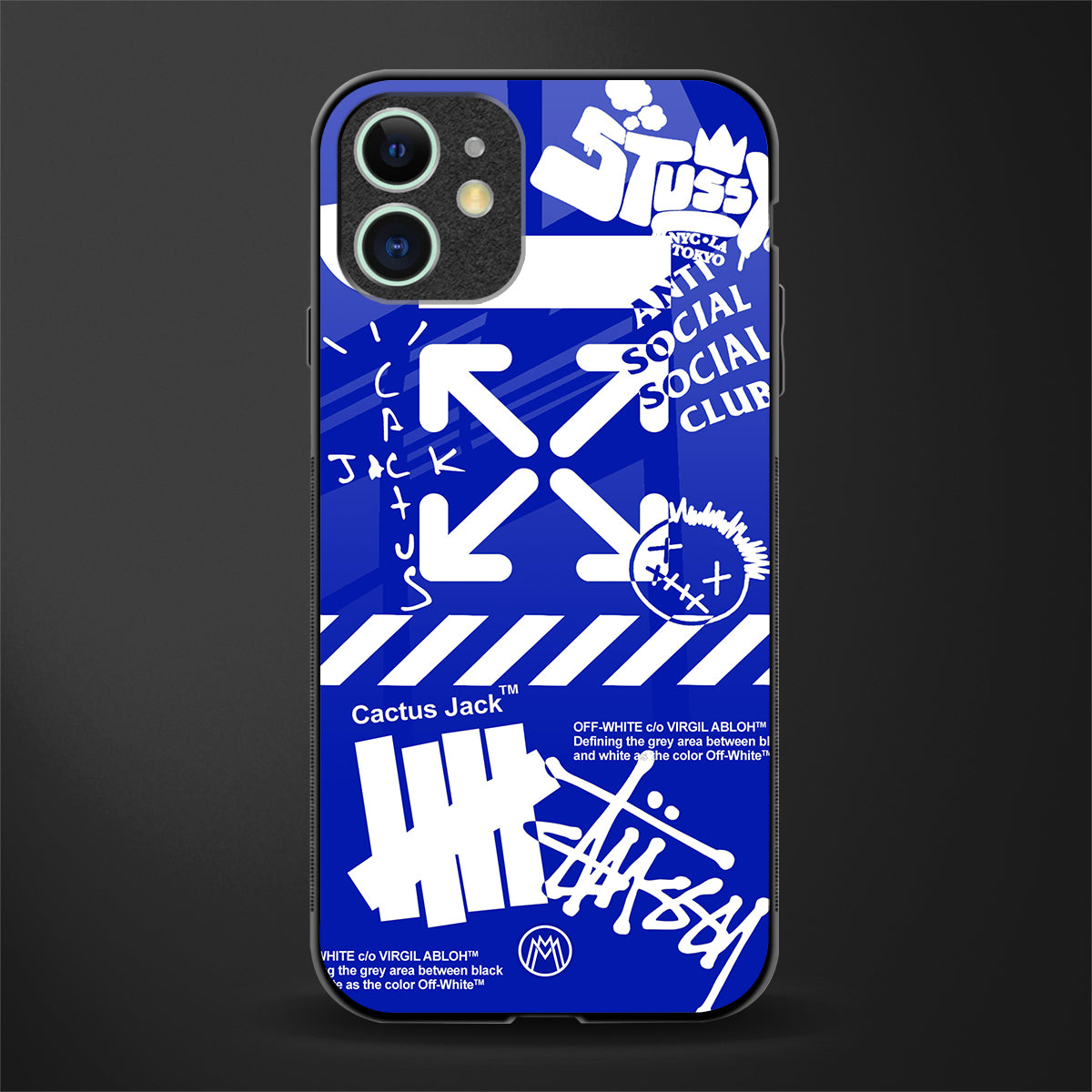 blue travis scott x anti social social club glass case for iphone 12 image