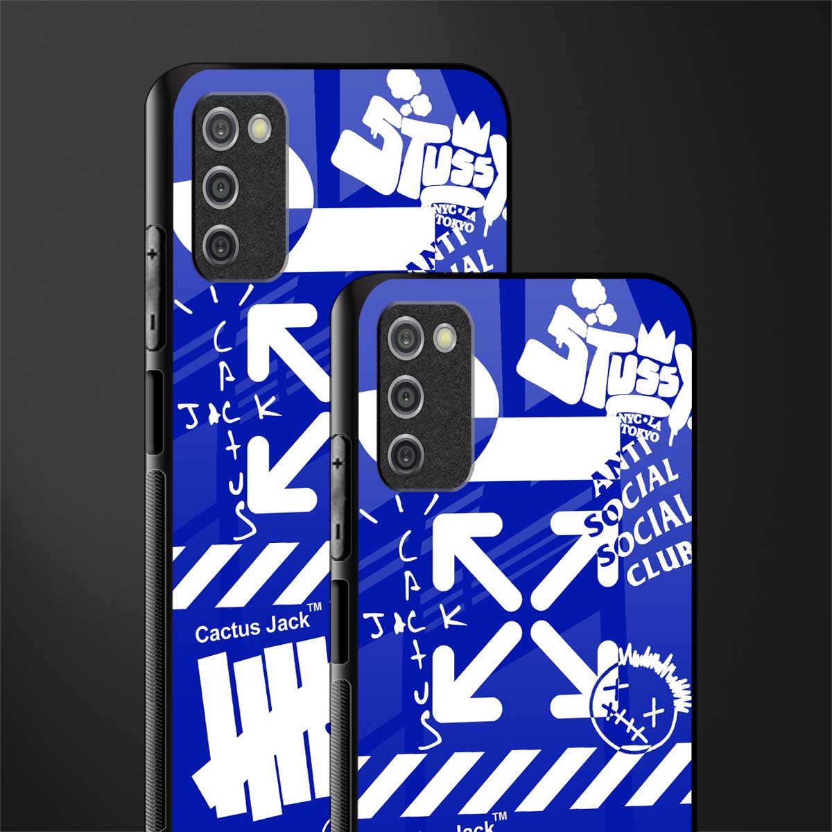 blue travis scott x anti social social club glass case for samsung galaxy a03s image-2