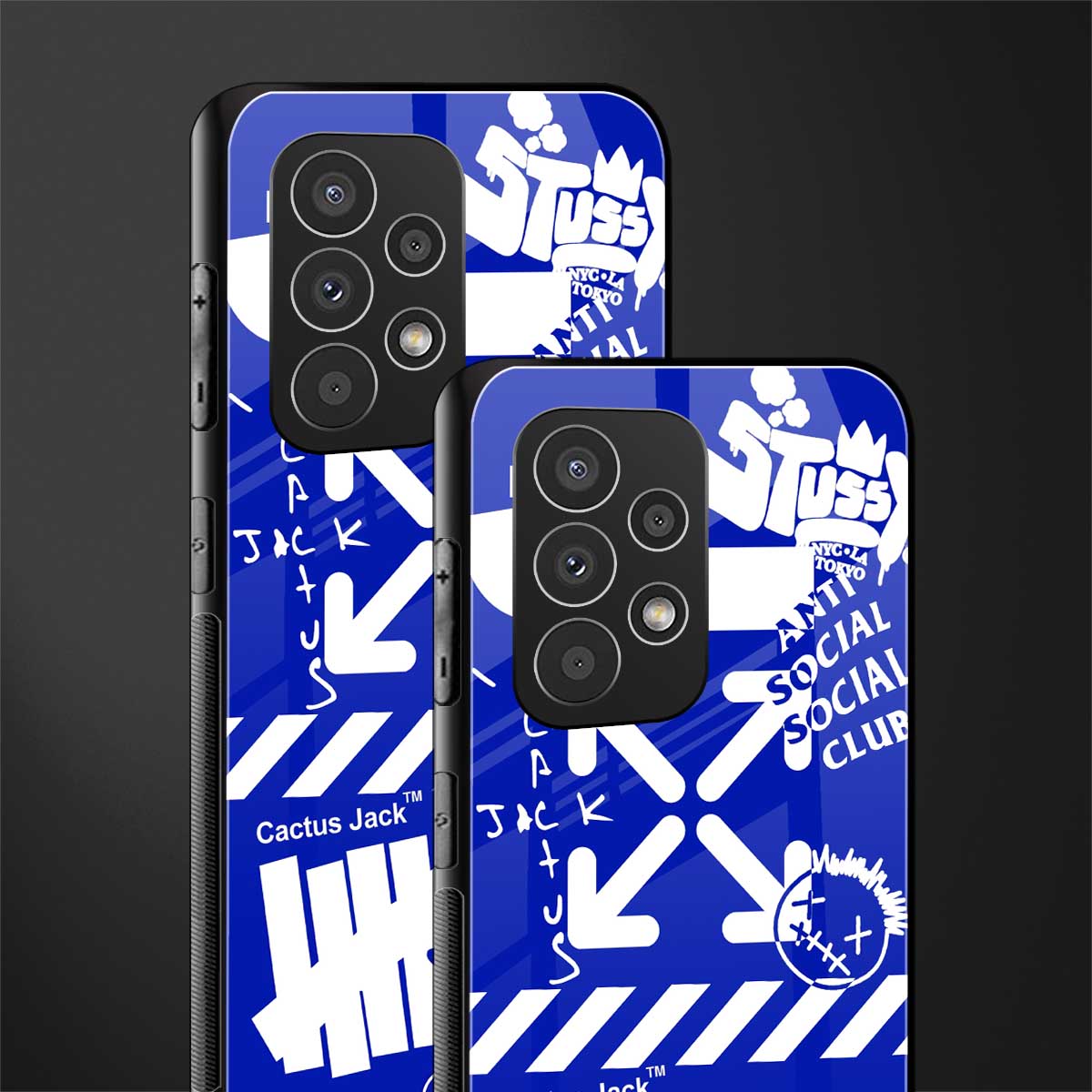 blue travis scott x anti social social club back phone cover | glass case for samsung galaxy a53 5g