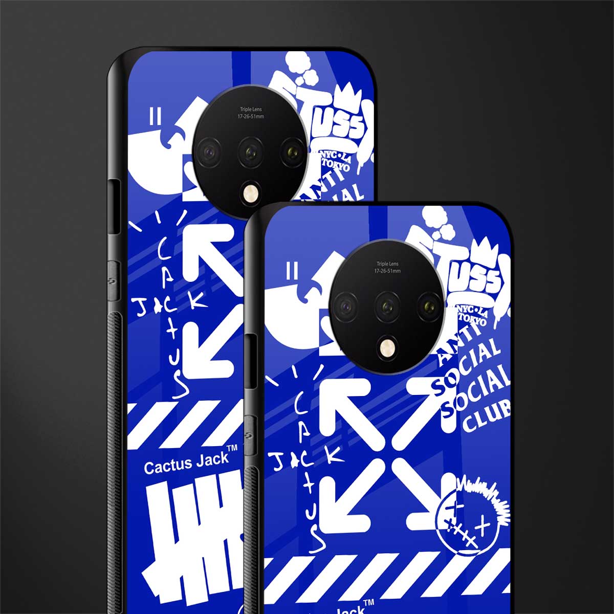 blue travis scott x anti social social club glass case for oneplus 7t image-2