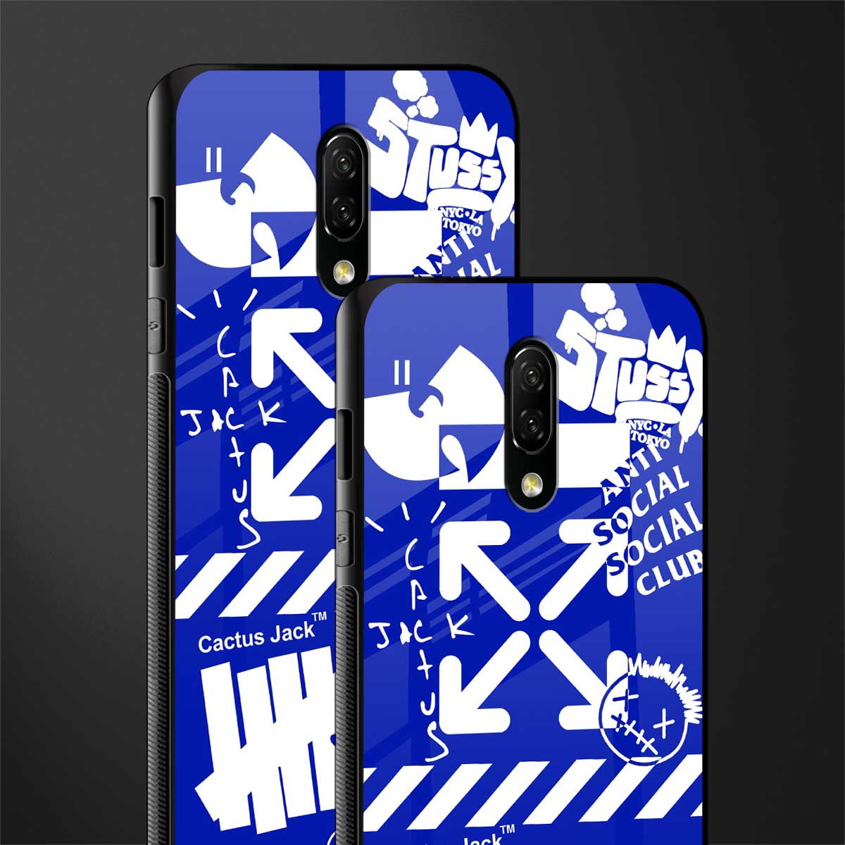 blue travis scott x anti social social club glass case for oneplus 7 image-2