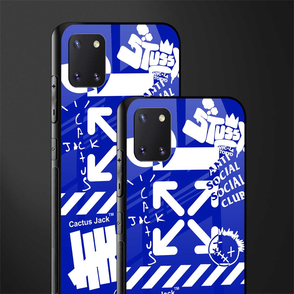 blue travis scott x anti social social club glass case for samsung a81 image-2
