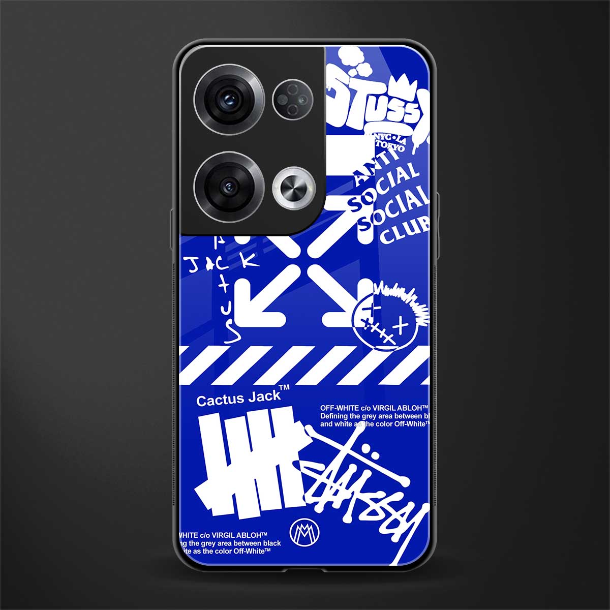 blue travis scott x anti social social club back phone cover | glass case for oppo reno 8 pro