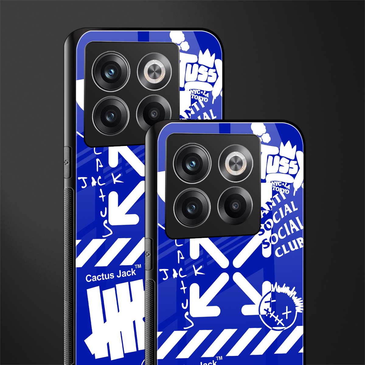 blue travis scott x anti social social club back phone cover | glass case for oneplus 10t