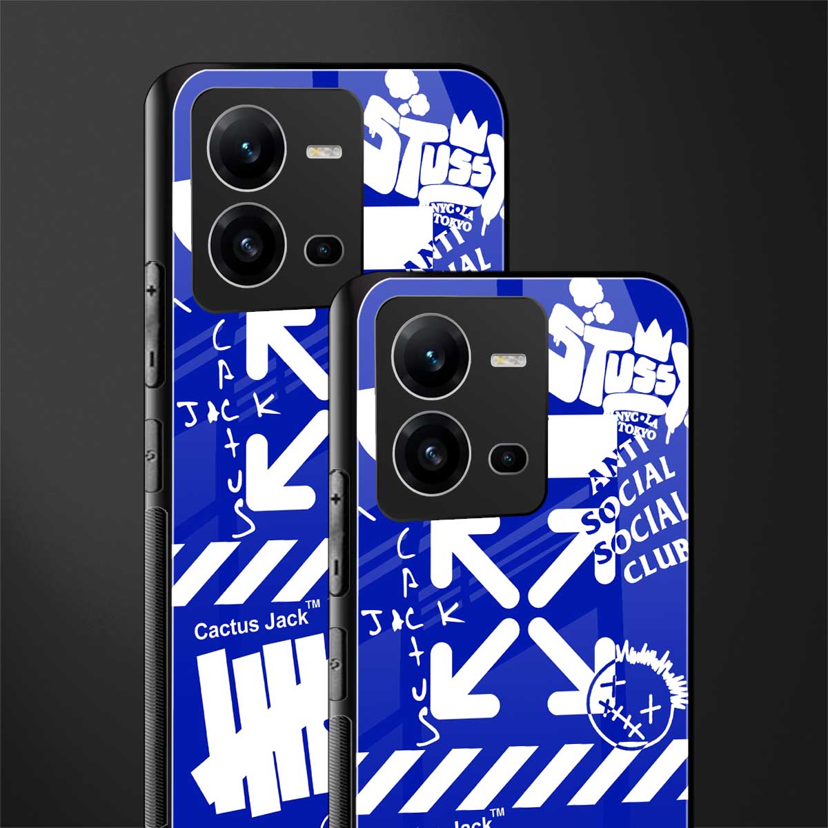 blue travis scott x anti social social club back phone cover | glass case for vivo v25-5g