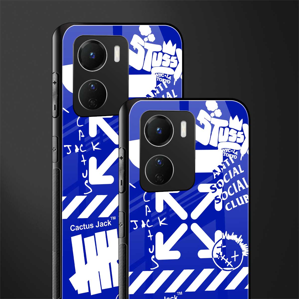 blue travis scott x anti social social club back phone cover | glass case for vivo y16