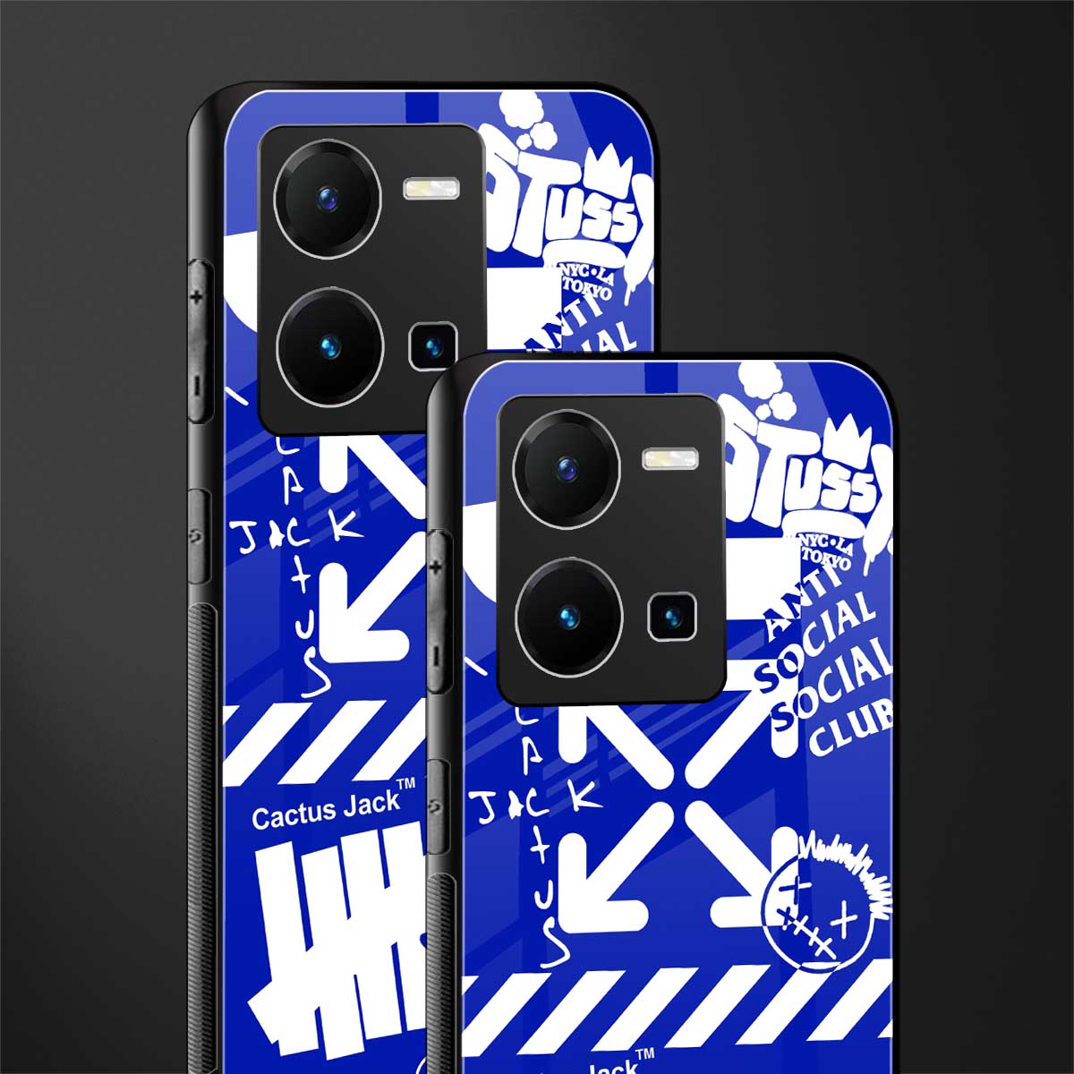 blue travis scott x anti social social club back phone cover | glass case for vivo y35 4g