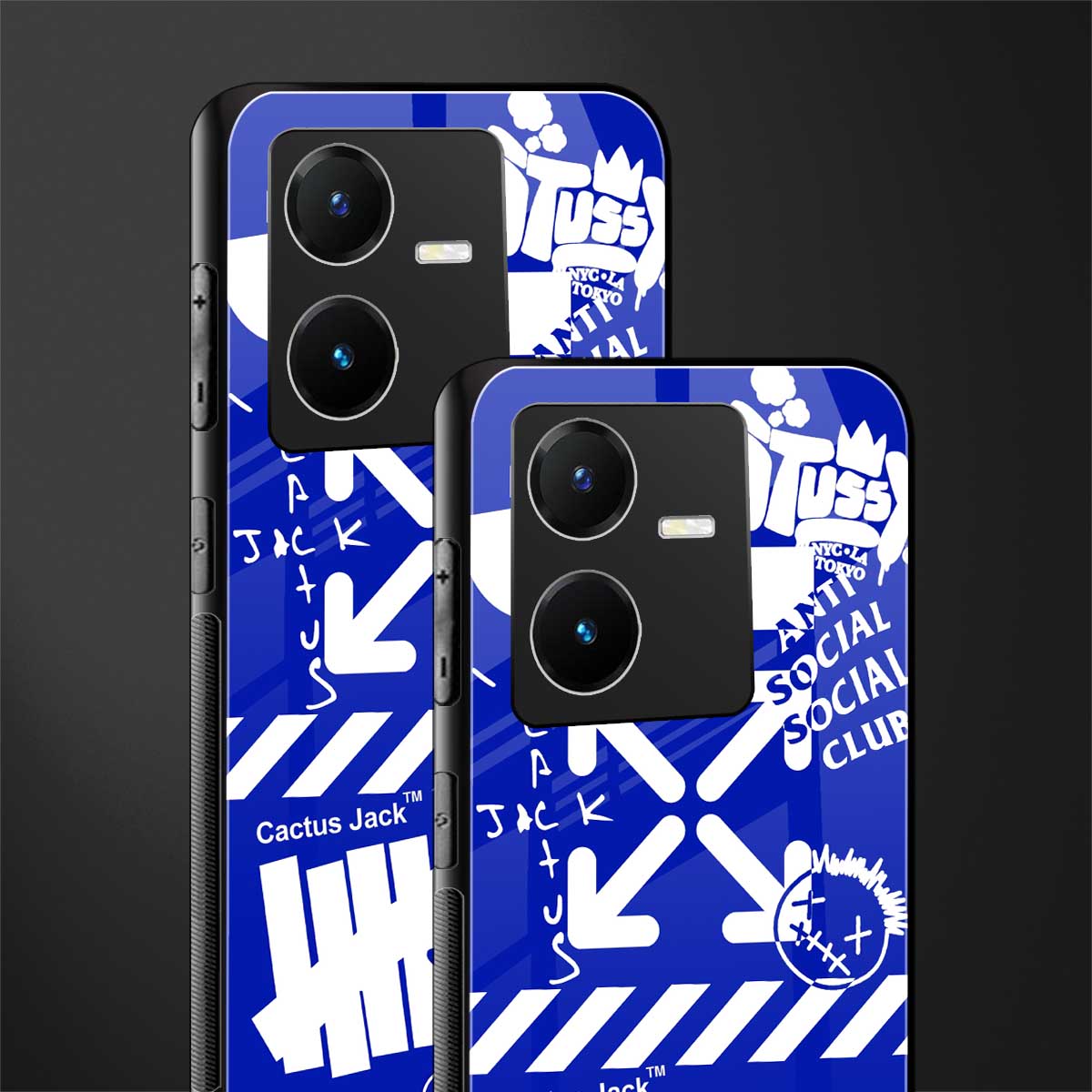 blue travis scott x anti social social club back phone cover | glass case for vivo y22