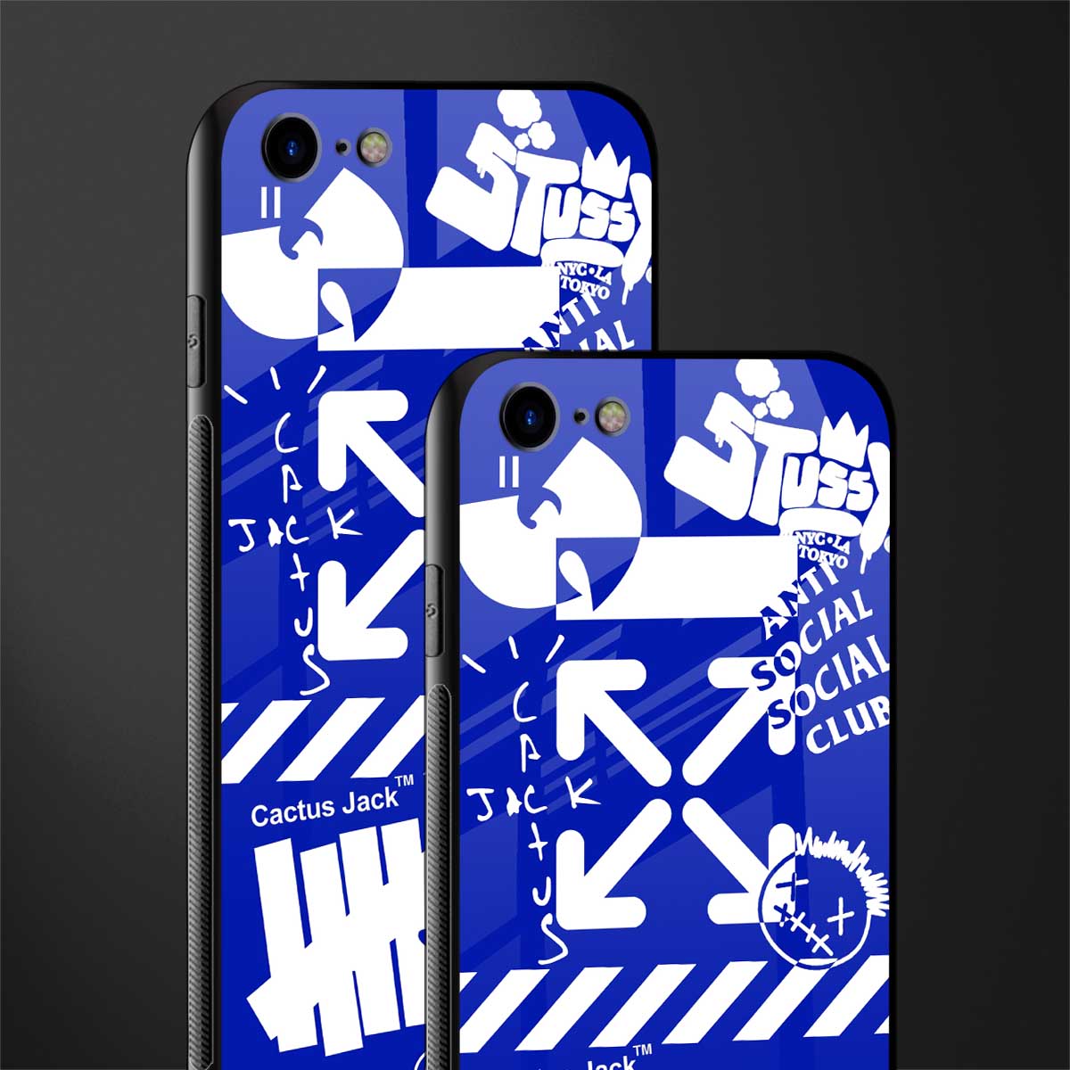 blue travis scott x anti social social club glass case for iphone se 2020 image-2