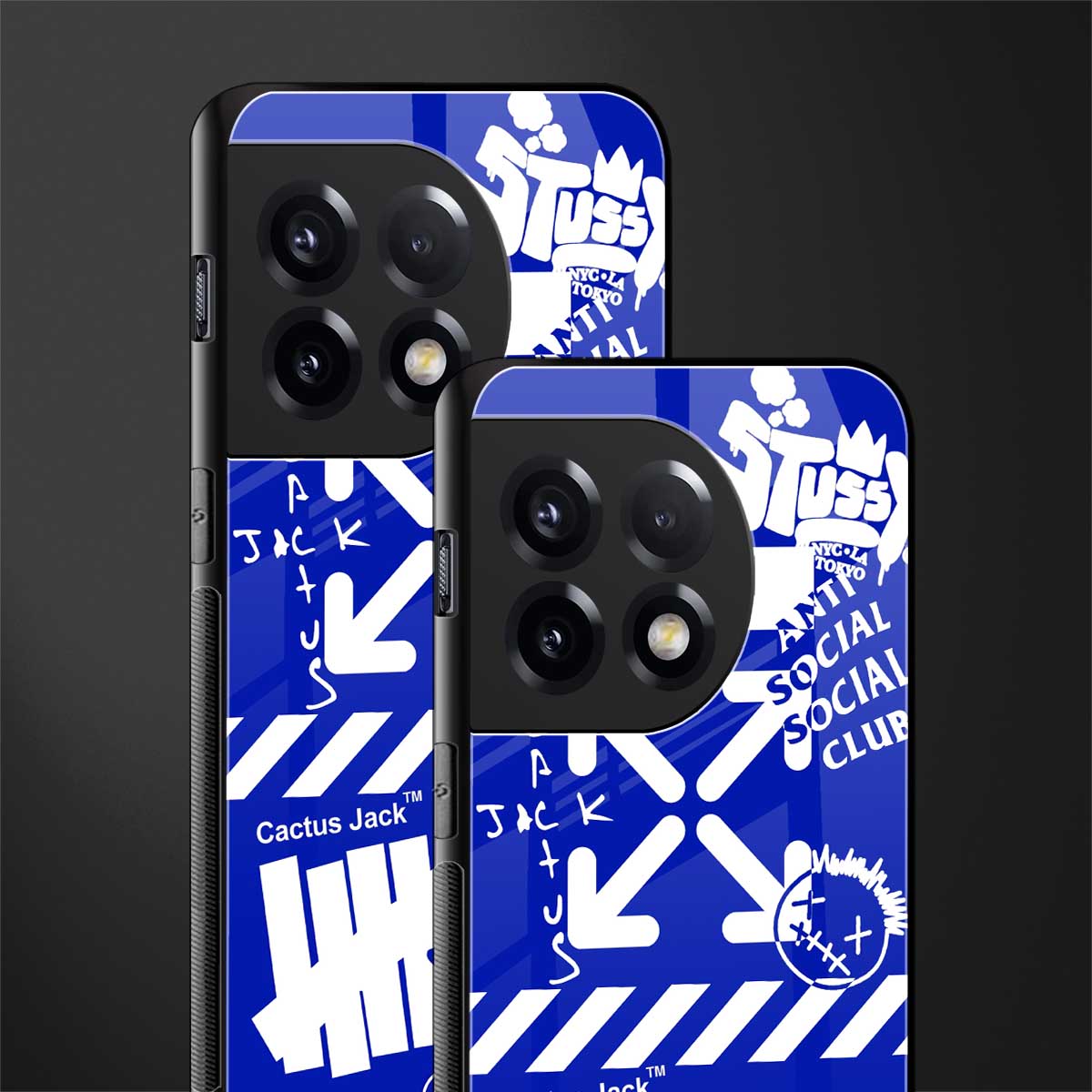 blue travis scott x anti social social club back phone cover | glass case for oneplus 11r