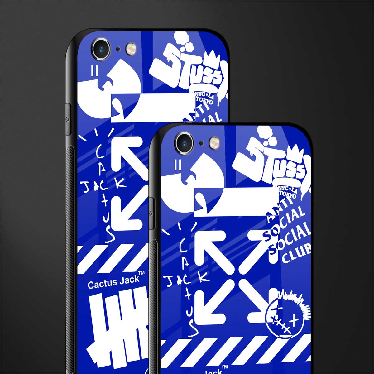 blue travis scott x anti social social club glass case for iphone 6 image-2