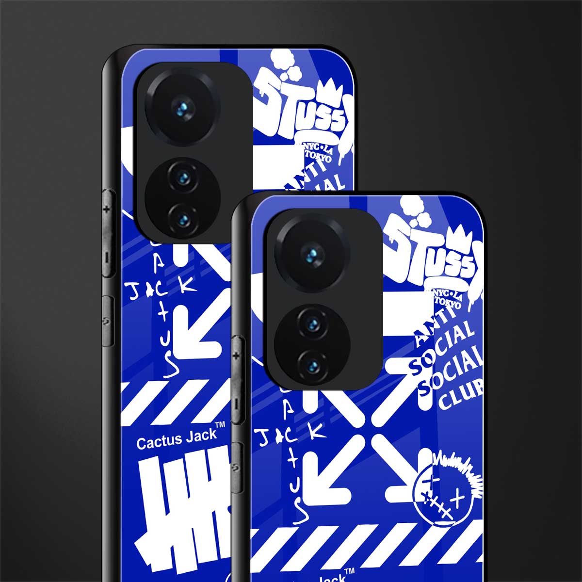 blue travis scott x anti social social club back phone cover | glass case for vivo t1 44w 4g