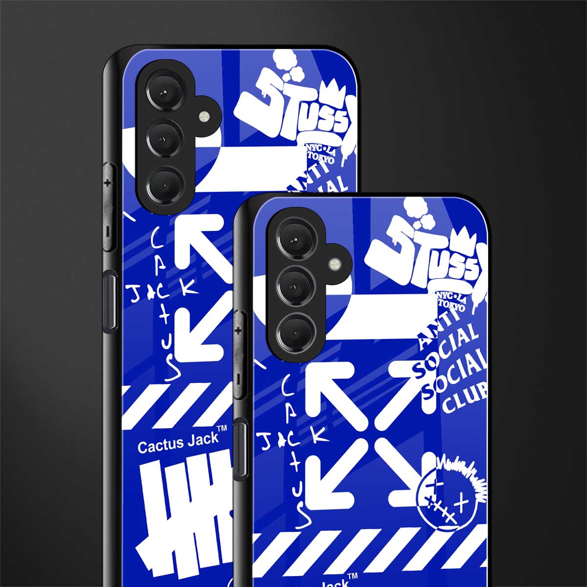 blue travis scott x anti social social club back phone cover | glass case for samsun galaxy a24 4g