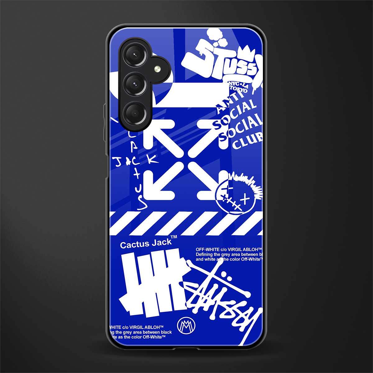 blue travis scott x anti social social club back phone cover | glass case for samsun galaxy a24 4g