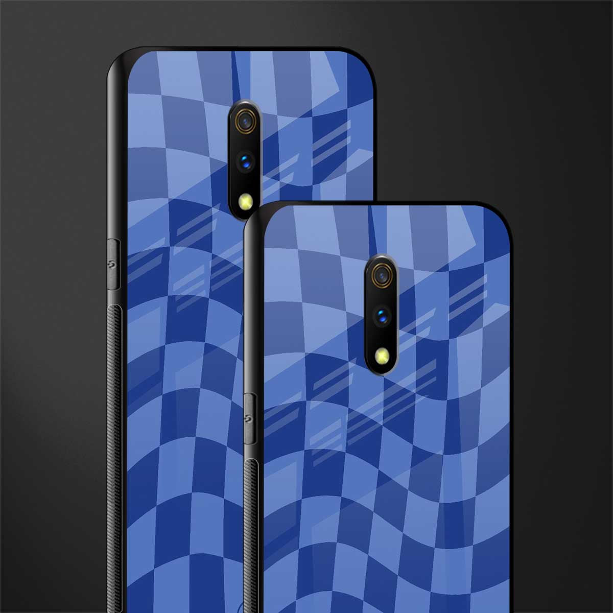 blue trippy check pattern glass case for oppo k3 image-2