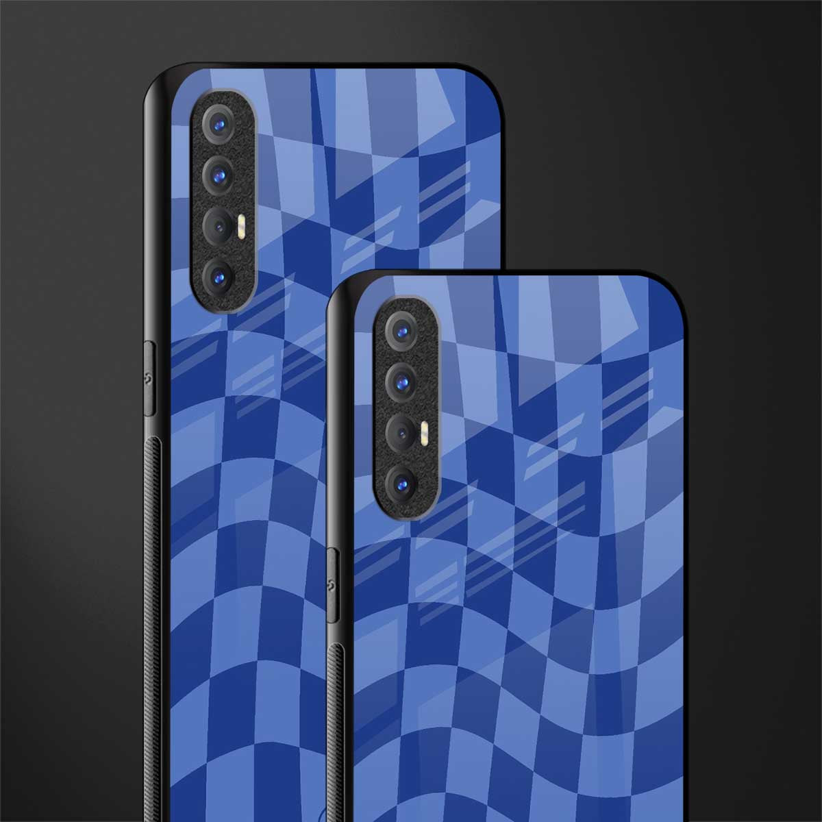 blue trippy check pattern glass case for oppo reno 3 pro image-2