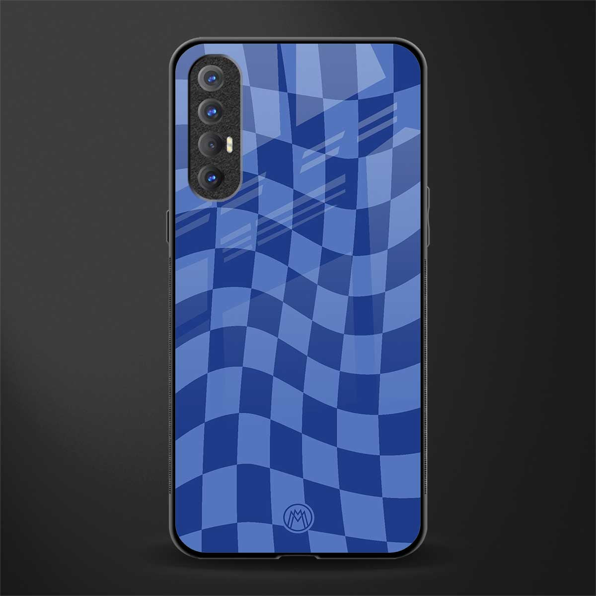 blue trippy check pattern glass case for oppo reno 3 pro image