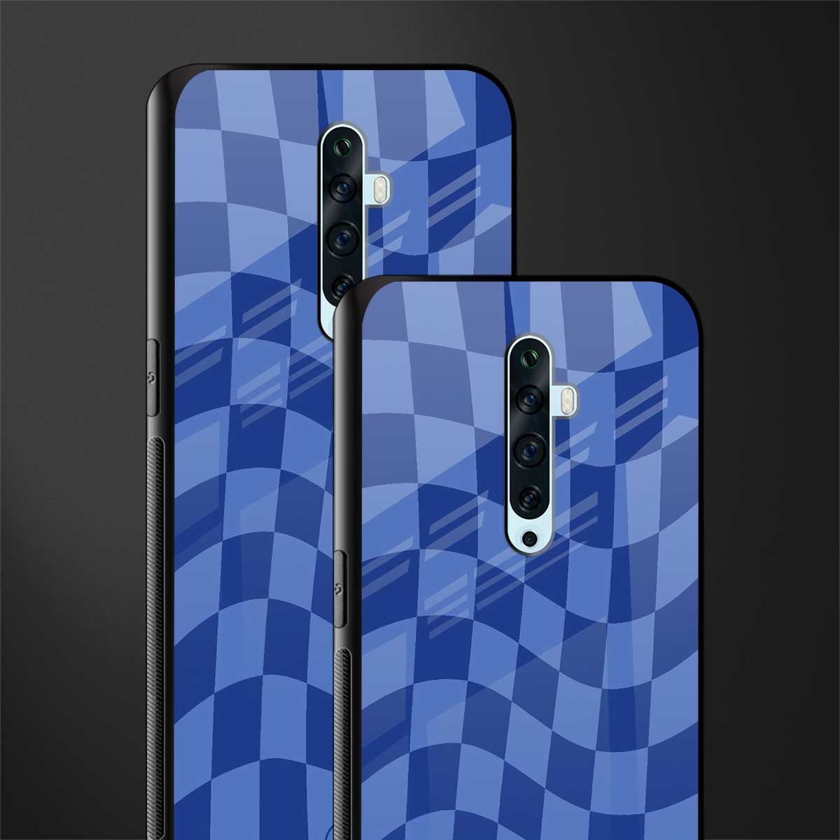 blue trippy check pattern glass case for oppo reno 2f image-2