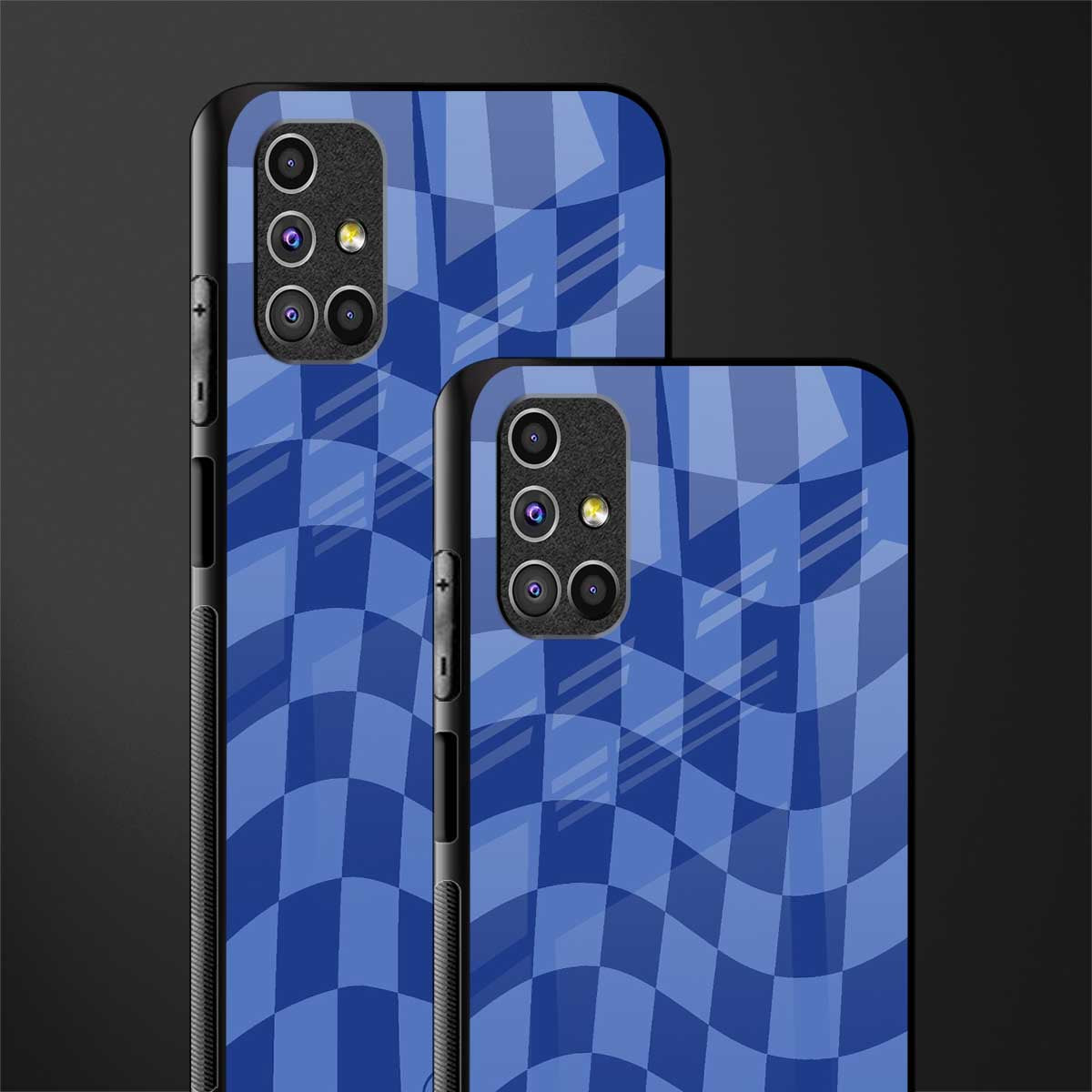 blue trippy check pattern glass case for samsung galaxy m51 image-2