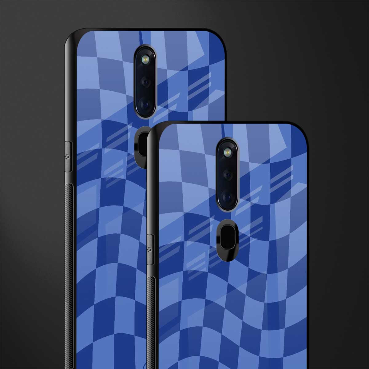 blue trippy check pattern glass case for oppo f11 pro image-2